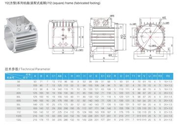 Y2 Square 3 Phase Induction Motor Alloy Aluminum Die Cast Housing New Design